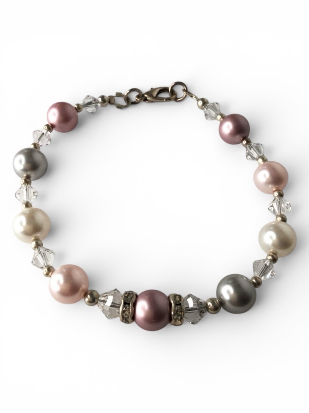 Handmade Dainty Glass Pearls & Crystal Beaded Bracelet - Picture 3 of 13